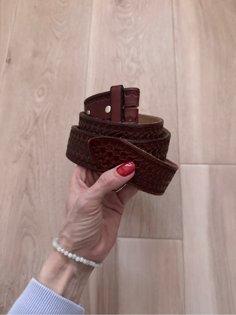 Hand Tooled Leather Belt Custom Handmade Western Textured Casual Leather Strap